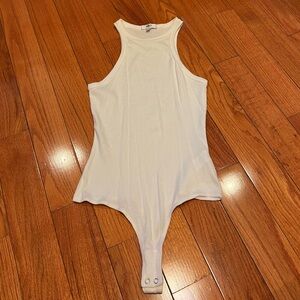 Agolde White Ribbed Sleeveless Bodysuit